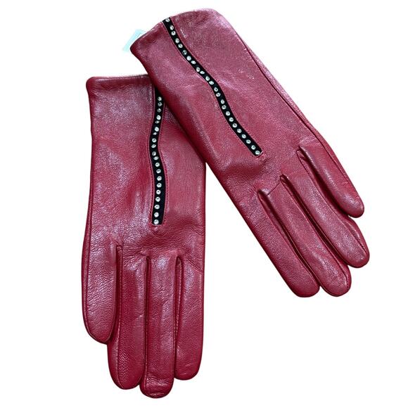 NEW old stock red leather gloves with rhinestone details size S Picabo brand - Picture 7 of 7